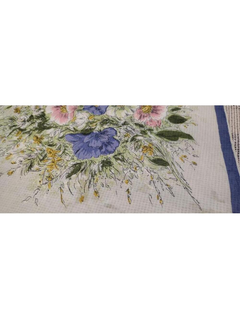 Vintage 1950s Fine Silk Scarf Periwinkle Flowers Pink Jade Green Hand Sewn Edges - Picture 14 of 16